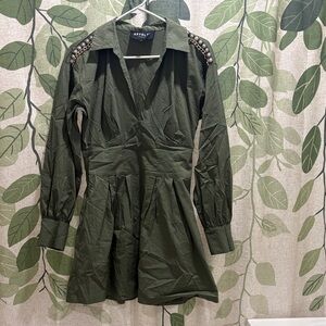 Olive Green Utility Jacket with Studded Shoulders